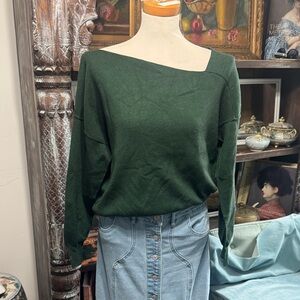 Catherine Malandrino Forest Green Off-the-Shoulder Sweater